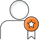 Simple outline of a person with an orange badge featuring a white star on the lower right, suggesting achievement, award, or recognition.