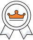 A white award ribbon with an orange crown icon in the center, symbolizing achievement or excellence.