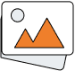 A simple icon of a photograph, showing a mountain with an orange triangle and a round sun or moon in the top left corner, all on a white background with a thin black outline.