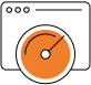 A browser window with an orange speedometer icon inside, featuring a black needle pointing to the upper right, symbolizing performance or speed optimization.