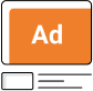 A simple illustration of a web browser window displaying a large orange advertisement labeled Ad at the top, with text and boxes below representing other content.