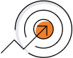 A black spiral line forming a circular maze leads to an orange center, with an arrow starting outside and pointing directly to the middle.