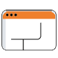 A stylized illustration of a web browser window with an orange bar at the top and a simple black line chart or graph in the center of the white background.